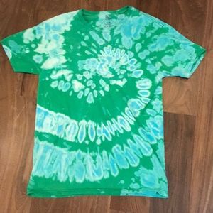 Blue, green, white bleached/tie dye t shirt
